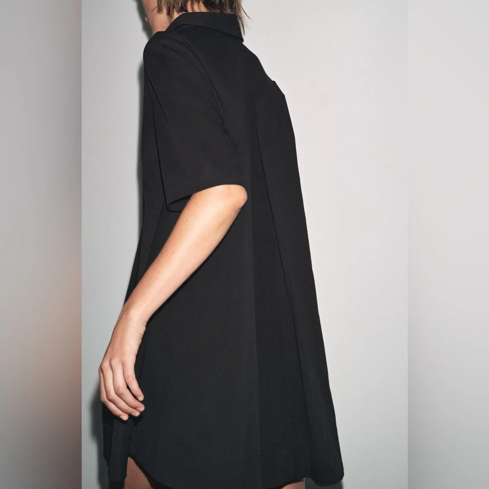 ZARA Short black poplin dress, ZW collection M NWT - Picture 4 of 12